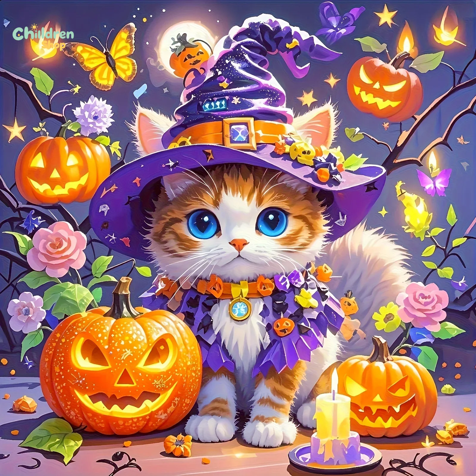 Halloween Wizard Cat Diamond P - Photo Mosaic Print ulasan dan harga